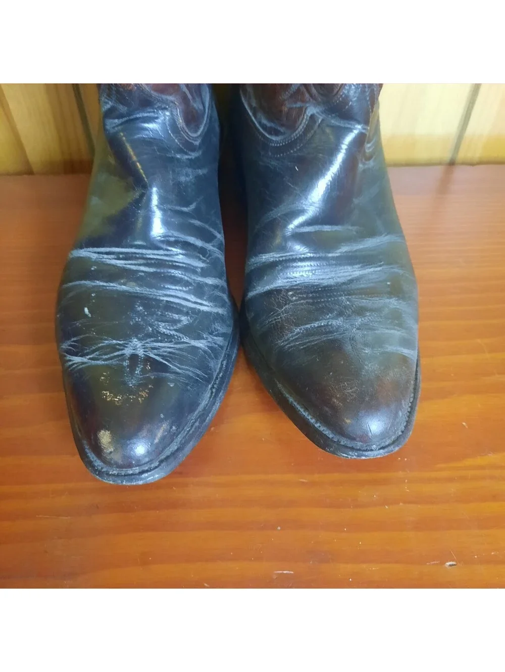 Vintage Justin Two Tone Tan Black Cowboy Boots Style 5523 Size 9.5 E USA